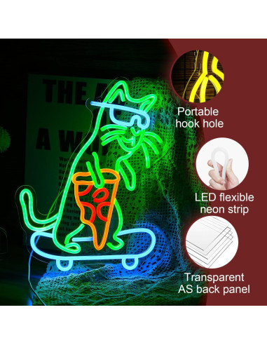 Luz de Neón Gato Patinador LIUOZHTEA 42.5x30.99 cm LED