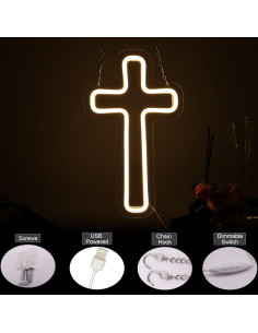 Signo LED Cruz Blanca XUENEYSILED Decoración Pared 25.4cm 2