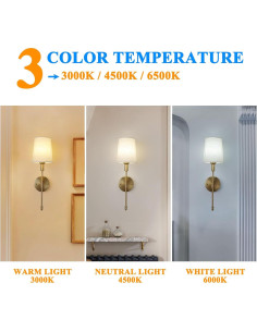 Juego de Apliques de Pared LED HOTRAN, 2 Unidades, Dorado, Inalámbrico 2