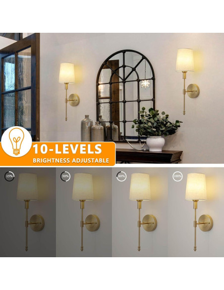 Juego de Apliques de Pared LED HOTRAN, 2 Unidades, Dorado, Inalámbrico