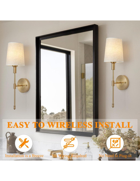 Juego de Apliques de Pared LED HOTRAN, 2 Unidades, Dorado, Inalámbrico