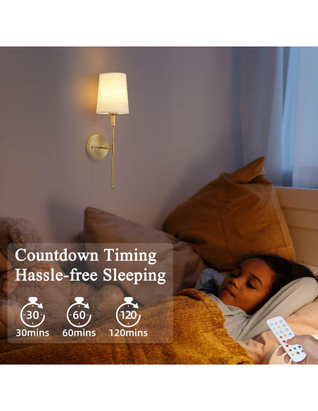 Juego de Apliques de Pared LED HOTRAN, 2 Unidades, Dorado, Inalámbrico