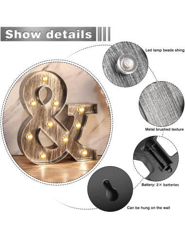 Letras LED iluminadas Glintee 22 cm plateadas decorativas