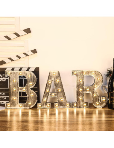 Letras LED iluminadas Glintee 22 cm plateadas decorativas