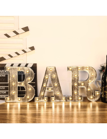 Letras LED iluminadas Glintee 22 cm plateadas decorativas