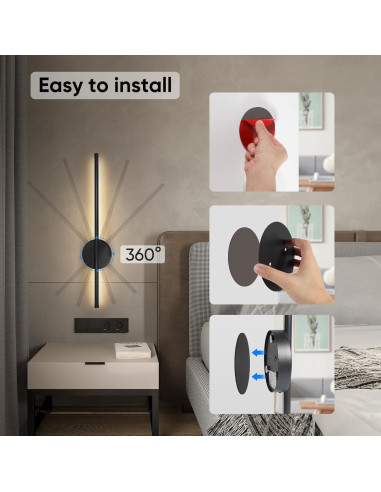 Juego de Apliques de Pared Inalámbricos TaoFiaCo 61cm Negro