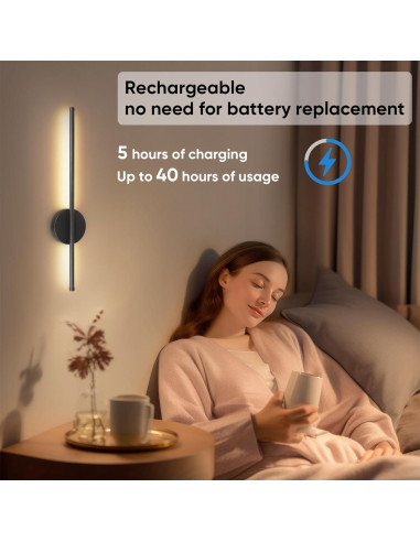 Juego de Apliques de Pared Inalámbricos TaoFiaCo 61cm Negro