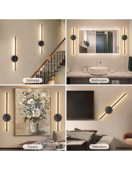 Juego de Apliques de Pared Inalámbricos TaoFiaCo 61cm Negro