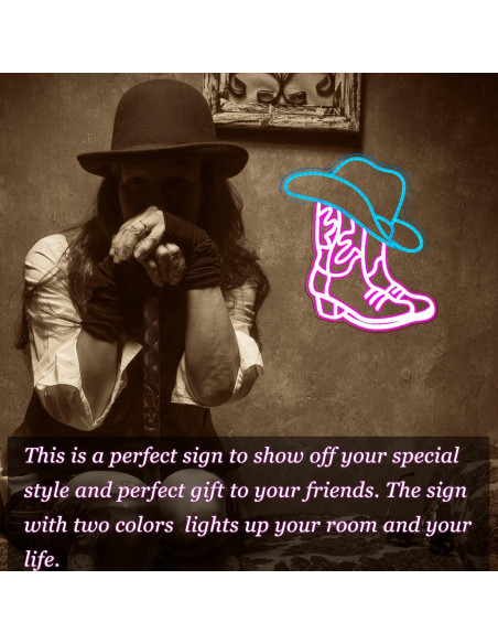Luz Neón Botas de Vaquero y Sombrero Manimo 38x33cm