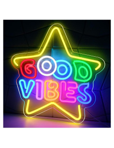 Letrero de neón LED Estrella Buenas Vibras 40x40 cm USB