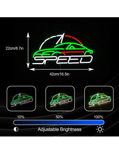 Luz de Neón LED Regulable BNEMCEZH 42x22 cm USB Coche Deportivo