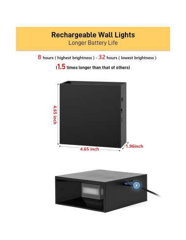 Juego de 2 Apliques de Pared Recargables MICEYLIVE Negro