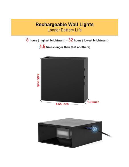 Juego de 2 Apliques de Pared Recargables MICEYLIVE Negro