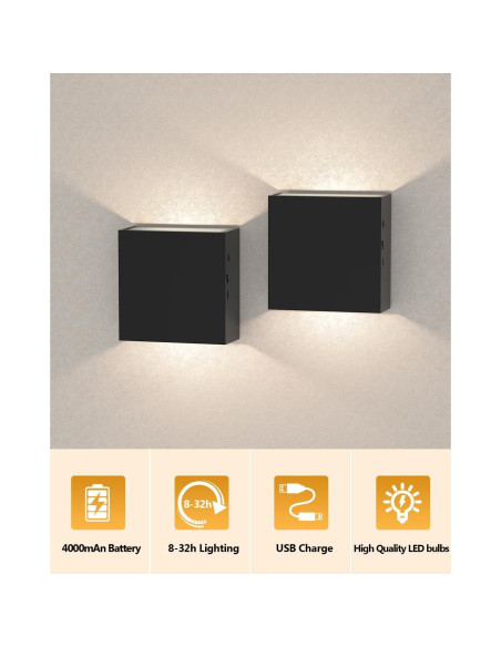 Juego de 2 Apliques de Pared Recargables MICEYLIVE Negro
