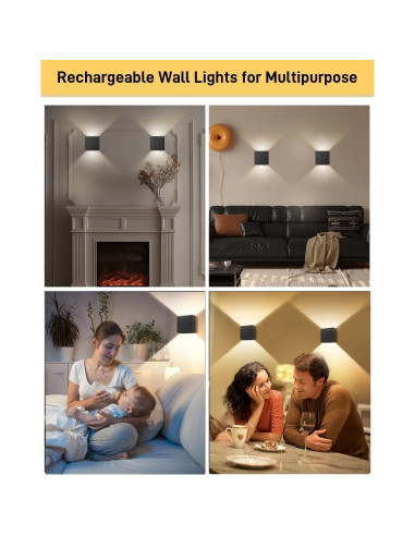 Juego de 2 Apliques de Pared Recargables MICEYLIVE Negro