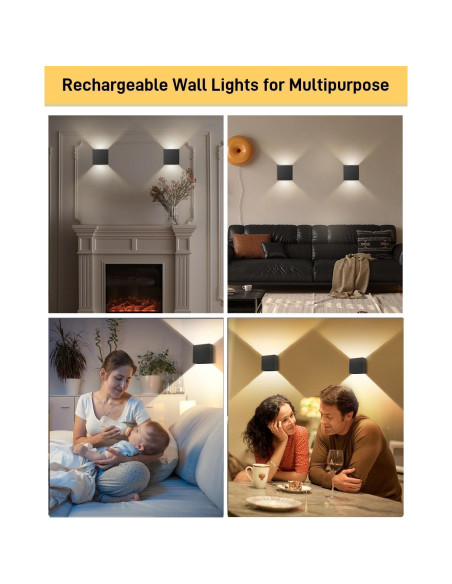 Juego de 2 Apliques de Pared Recargables MICEYLIVE Negro