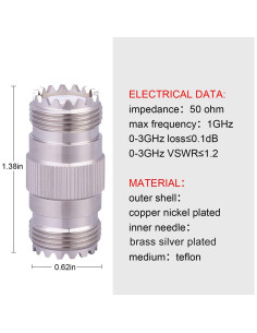 Adaptador Conector UHF PL-259 a SO239 Femenino XRDS-RF Paquete 2 2