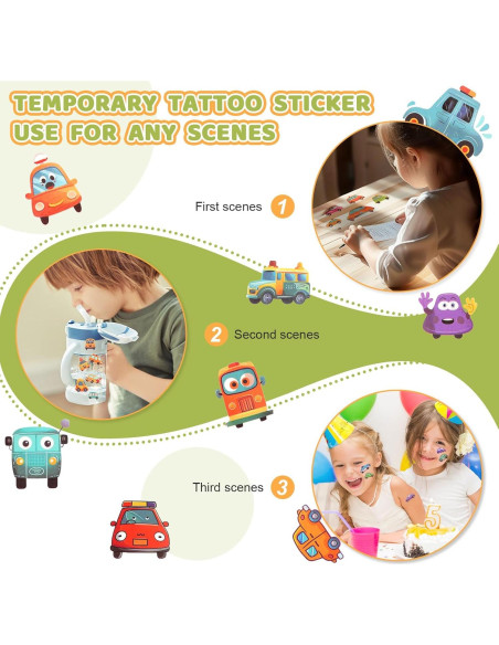 Tatuajes Temporales de Vehículos YOCIECO, 102 Diseños para Niños