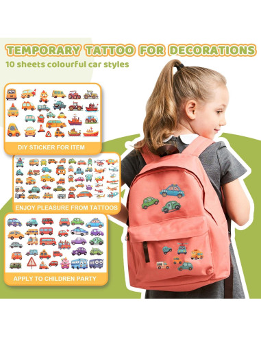Tatuajes Temporales de Vehículos YOCIECO, 102 Diseños para Niños