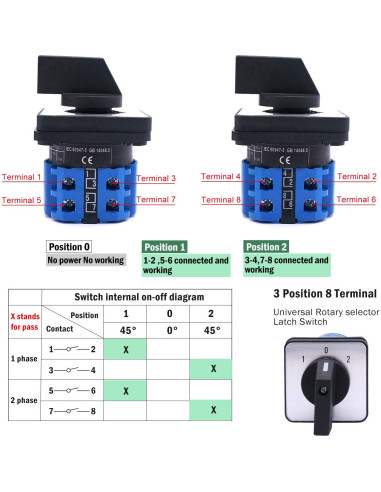 Interruptor Selector Taiss 20A 550V 3 Posiciones 8 Terminales