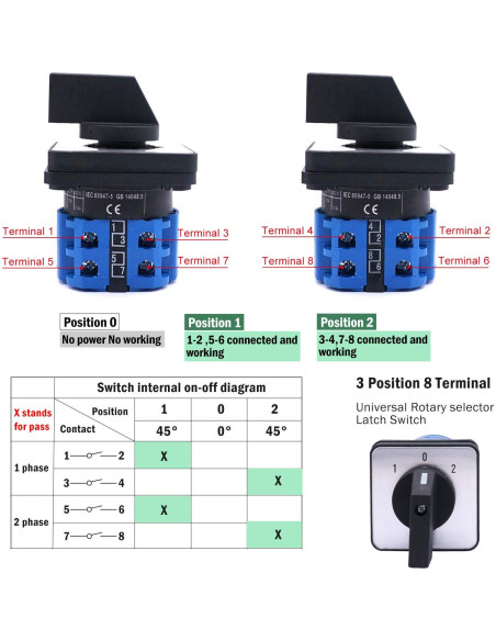 Interruptor Selector Taiss 20A 550V 3 Posiciones 8 Terminales