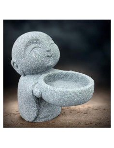 Estatua de Buda Jizo Monje de Arenisca Gris 9x8.8x5.5 cm