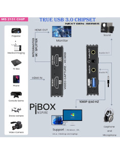 Tarjeta de Captura de Video PiBox India VC-305-D 4K HDMI USB 3.0 2