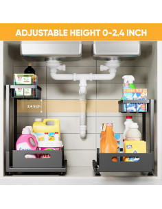 Organizador Bajo Fregadero Saydear 2 Niveles Ajustable Metal Negro 2