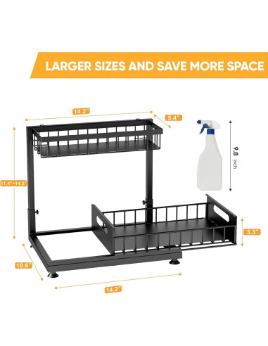 Organizador Bajo Fregadero Saydear 2 Niveles Ajustable Metal Negro