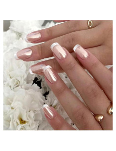 Uñas Acrílicas Postizas CurvLife Aurora - Cortas Cuadradas, Nude Brillante, 24 Piezas