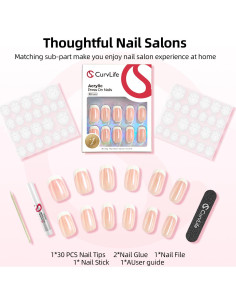 Uñas Acrílicas Postizas CurvLife Aurora - Cortas Cuadradas, Nude Brillante, 24 Piezas 2