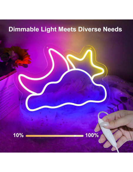 Luz de Neón LED Nube Luna Estrella 41.91x27.94cm USB YSMNDE