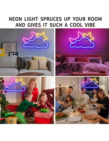 Luz de Neón LED Nube Luna Estrella 41.91x27.94cm USB YSMNDE