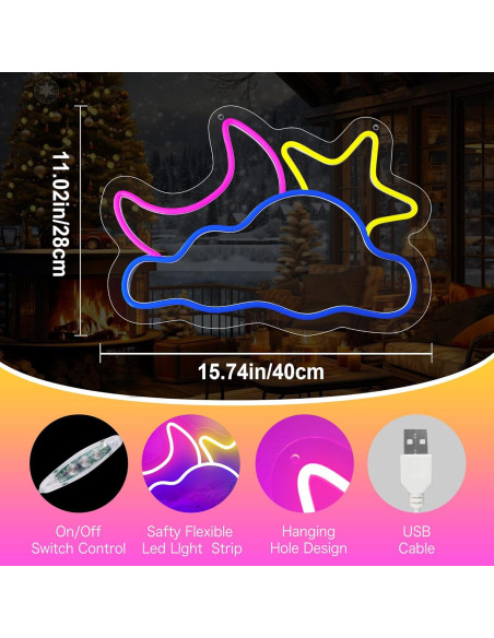 Luz de Neón LED Nube Luna Estrella 41.91x27.94cm USB YSMNDE
