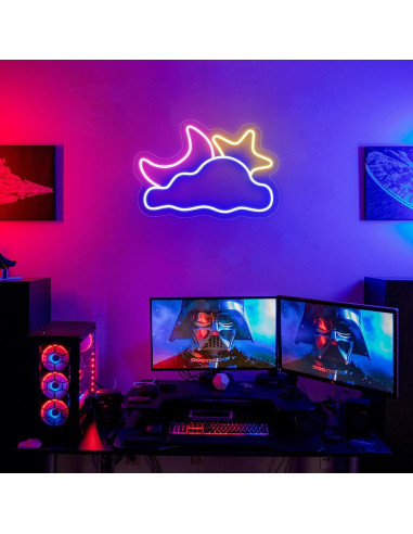 Luz de Neón LED Nube Luna Estrella 41.91x27.94cm USB YSMNDE