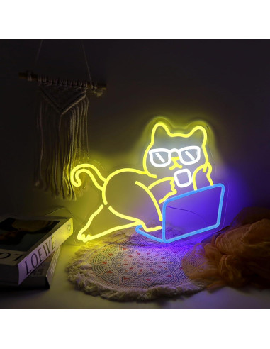 Letrero de Neón LED Gato Perezoso LeDigPig 41.91x32 cm