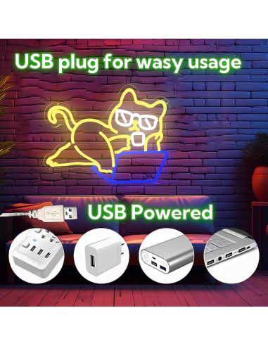 Letrero de Neón LED Gato Perezoso LeDigPig 41.91x32 cm