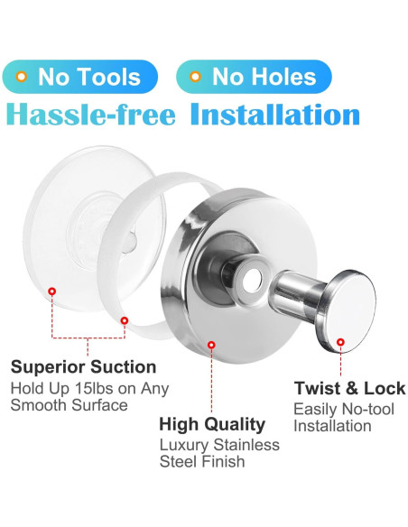 Ganchos de Ventosa Sin Taladro Gestarich - Acero Inoxidable Cromo