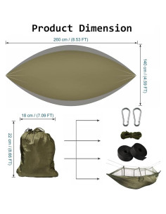 Hamaca de Camping AuMoHall con Red Mosquitos 2.60x1.40m Verde 2