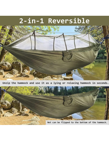 Hamaca de Camping AuMoHall con Red Mosquitos 2.60x1.40m Verde