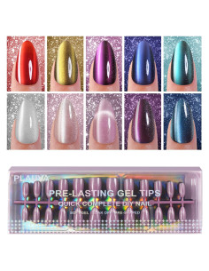 240 Uñas Postizas Ojo de Gato Plauva Almendra 12 Tamaños