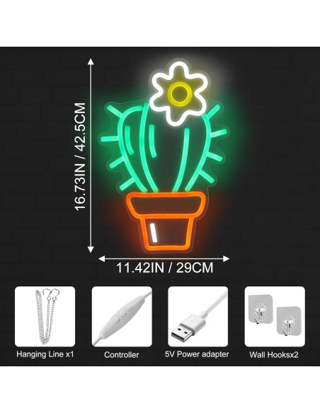 Luz de Neón LED Cactus Verde Mllusxg 42.5x29cm Decorativa