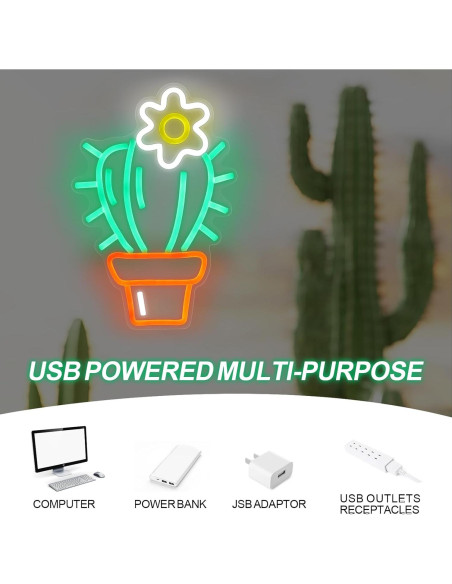 Luz de Neón LED Cactus Verde Mllusxg 42.5x29cm Decorativa