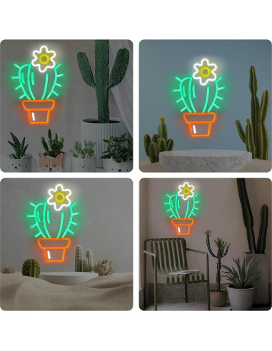 Luz de Neón LED Cactus Verde Mllusxg 42.5x29cm Decorativa