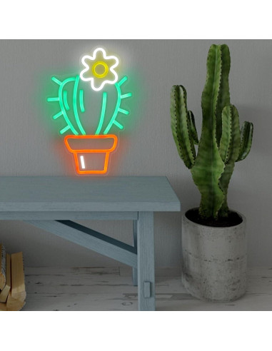 Luz de Neón LED Cactus Verde Mllusxg 42.5x29cm Decorativa