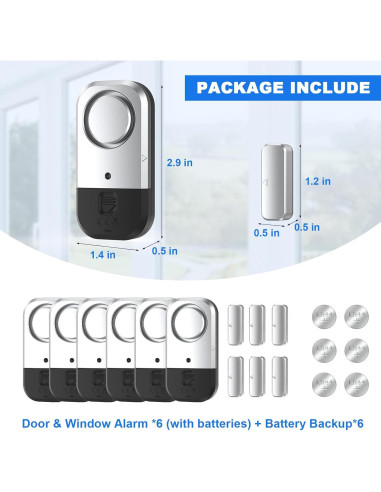 Alarmas para Puertas y Ventanas ANKOSHUN - 6 Paquete Gris