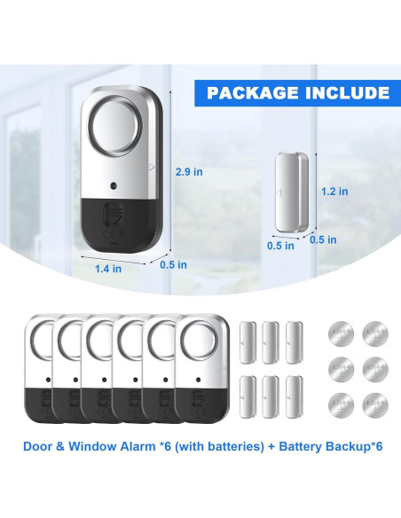 Alarmas para Puertas y Ventanas ANKOSHUN - 6 Paquete Gris