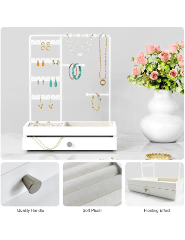 Organizador de Joyería Blanco Goozii con Cajón y Soporte