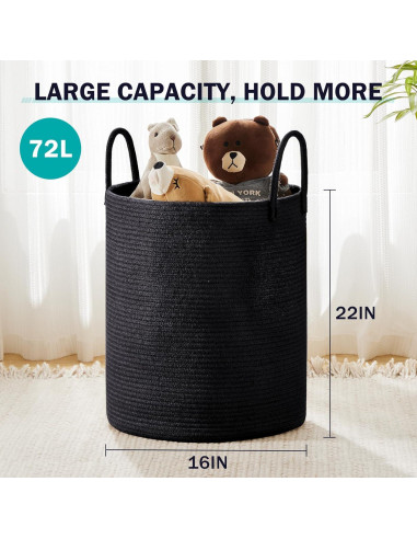 Cesta de Lavandería Alta YOUDENOVA 72L Algodón Negro