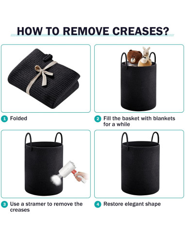 Cesta de Lavandería Alta YOUDENOVA 72L Algodón Negro